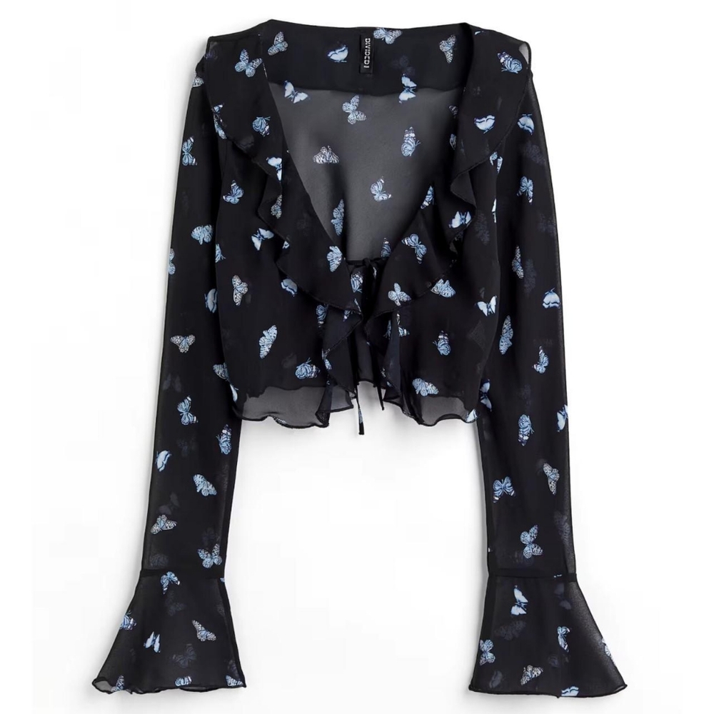 H&M Flounce-trimmed Chiffon Blouse